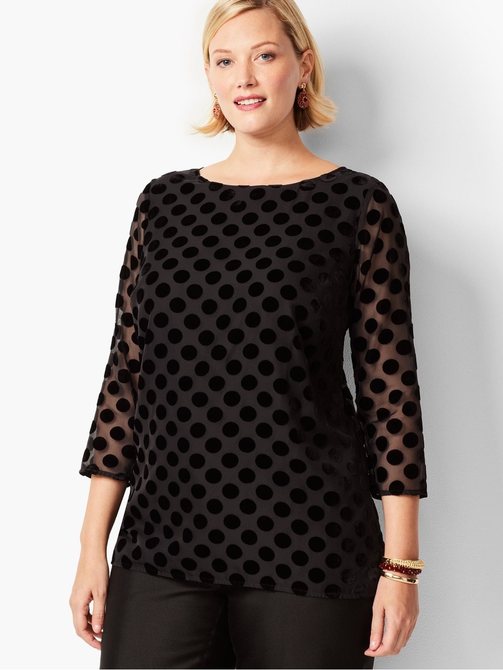 ⚫️ Talbots RSVP Velvet Burnout Dot Top. 1X.